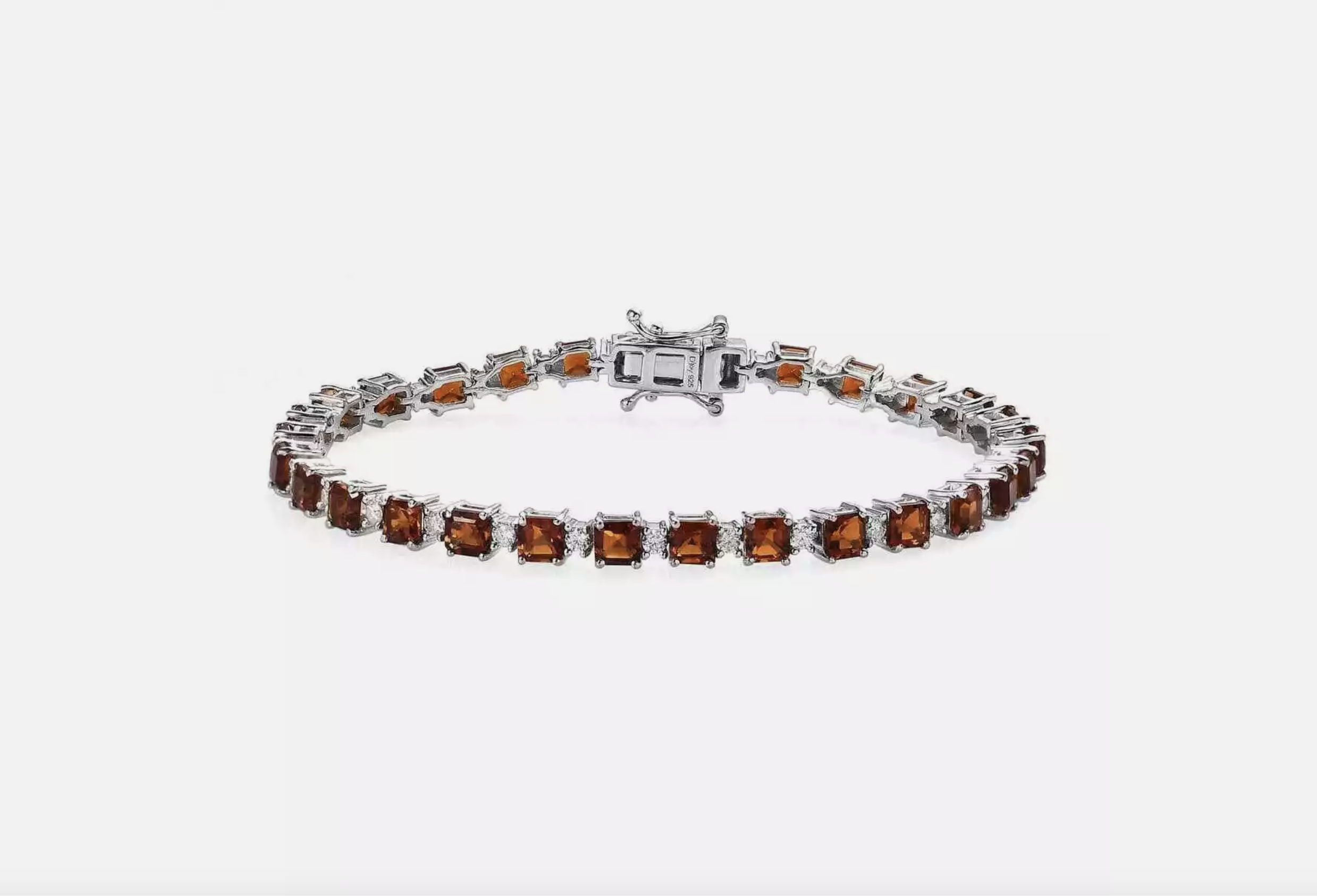 Asscher Cut Brazilian Cherry Citrine and Moissanite Tennis Bracelet Platinum Over Sterling Silver (7.25 In) 9.90 ctw